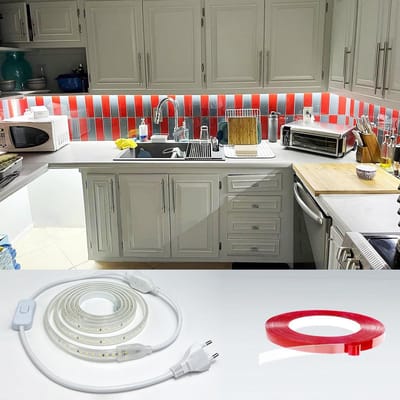 SnelShoppen - LED Strip 1m Hoogwaardige LED Strip 220V 230V Directe Aansluiting Waterproof IP65 met Schakelaar 6000K voor Keuken, Badkamer, Werkbank,