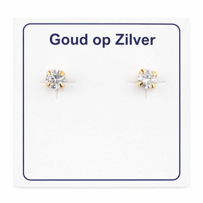 Oorknopjes unisex goud op zilver met 3mm transparant zirkonia steentje