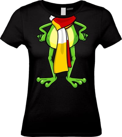 Dames t-shirt Oeteldonk Sjaal Kikker | Carnavalskleding heren dames | Carnaval Kostuum | Foute Party | Zwart Dames | maat XS