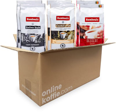 Proefpakket Rombouts - Koffieproeverij - 3 Smaken - 3000g - Rombouts - Goudmerk, Italian Style en Dessert Barista - Koffiecadeau - Giftbox - Verse koffiebonen