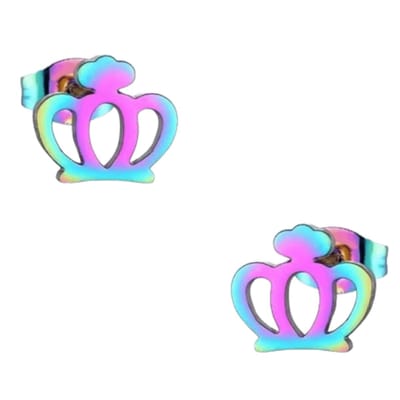 Aramat Jewels | Oorbellen | Kleurrijke RVS Kroontjes Oorbellen – Multikleur (9mm) | | | |9mm | Staal | Kinderen, Volwassenen | Verkleurd niet