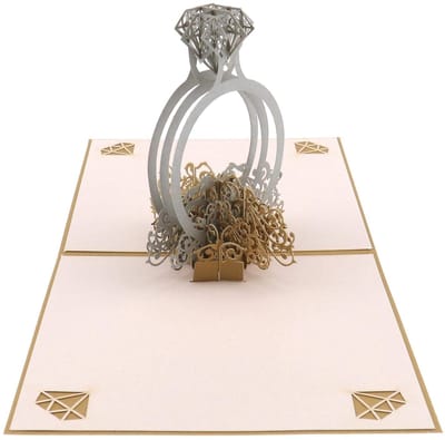 Dailygoods- Wenskaart 3D Pop-Up Diamantring - Wenskaarten Set - Wenskaarten Verjaardag - Wenskaarten Bruiloft - Wenskaarten Liefde - Kaartgrootte 15x15cm - Kaart