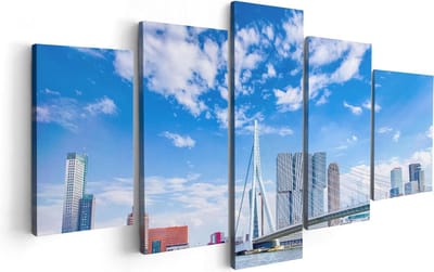 Artaza Canvas Schilderij Vijfluik Erasmusbrug Aan Het Water In Rotterdam - 100x50 - Foto Op Canvas - Canvas Print