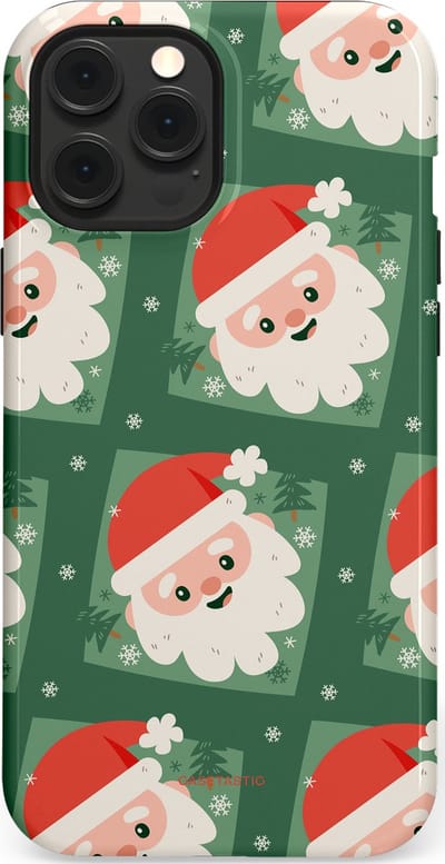 Casetastic hoesje geschikt voor Apple iPhone 12 Pro Max - MagSafe - Dubbellaagse bescherming - Kerstmannen in het bos - Fashion Case - Donkergroen Wit Terracotta Crème