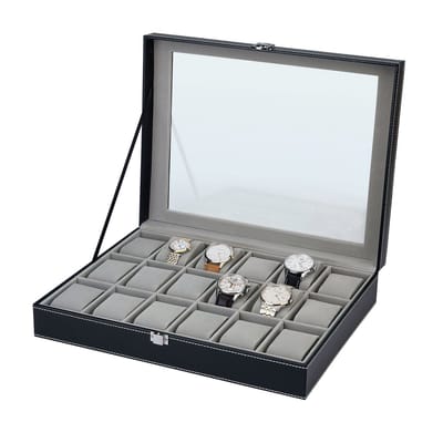 SELVA Horlogecollectiebox – Voor 18 horloges – Uitstekend vakmanschap – LEER – Afmetingen: 330 x 290 x 88 mm