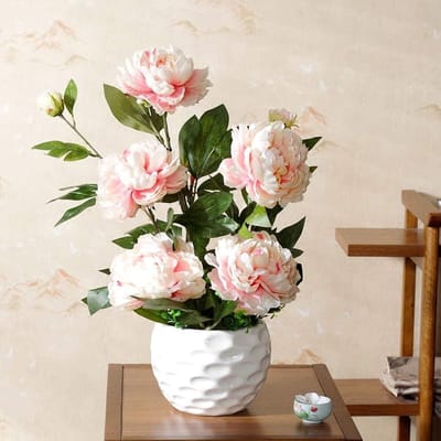 Kunstbloem in pot - Nepbloem zijden boeket - Huisdecoratie - Onderhoudsarm en duurzaam - Set van 1 - Champagne