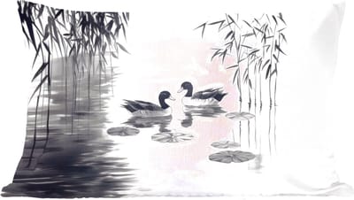 Sierkussens - Kussentjes Woonkamer - 60x40 cm - Eenden - Waterlelies - Riet - Zwart