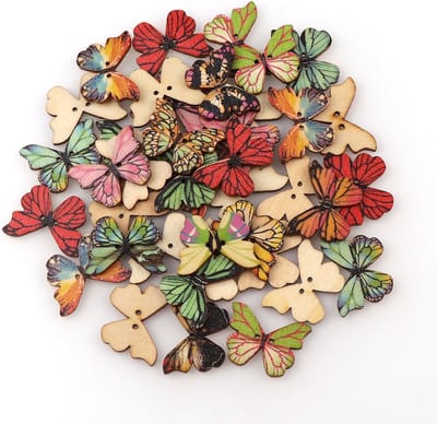 50 Houten knoop vlinder knopen - 25mm - DIY - Vlinders in diverse kleuren - decoratie/scrapbooking