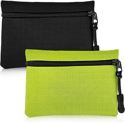 Mini Zipper Wallet Set - Oxford Stof Unisex Portemonnee voor Jongens, Meisjes, Vrouwen en Mannen - Handige Draagbare Portemonnee voor Geld en Kaarten (Zwart + Groen)