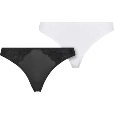 Urban Classics - Lace Tanga 2Pack String - S - Zwart/Wit