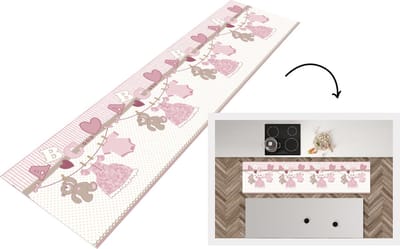 Keukenloper - Loper keuken - Baby kleren - Meisje - Knuffelbeer - Waslijn - Design - 200x50 cm - Keukenloper vinyl