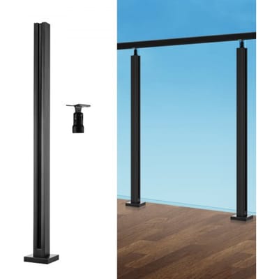 VEVOR Glasklem, 850 mm hoge glasleuningbeugel voor 10-12 mm dik veiligheidsglas, roestvrij staal 304, glasplankbeugel voor balkon, tuin, terras, trap, zwart