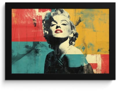 Poster in lijst - Fotolijst 30x20 cm - Posters - Vrouw - Rode lippen - Abstracte kleurvlakken - Popartuistraling - Posterlijst zwart - Decoratie - Wanddecoratie woonkamer - Muurdecoratie slaapkamer