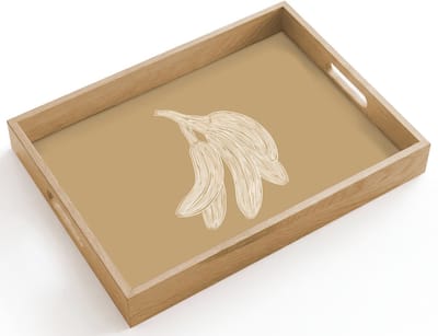 Dienblad hout 40x30 cm - Schootdienblad - Bananen - Beige - Lijntekening - Minimalistisch - Borrelplank rechthoek - Plateau dienbladen