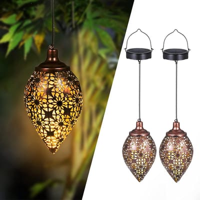 Solar Lantaarn Buiten - Zonnelampen Tuin - Set van 2 - Warm Wit LED Licht - Hangend & Staand - Waterdicht IP44 - Decoratieve Tuinverlichting - Sfeerverlichting voor Terras, Balkon & Schutting - Tafelverlichting - Automatische Sensor