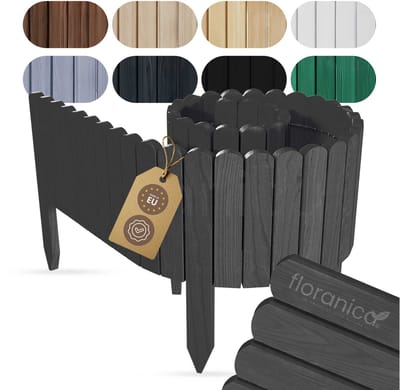 Floranica Rollborder Flexibele houten hek 200 x 10 cm Antraciet Dennenhout Gazonafscheiding - Palisade - ingekorte rolborder