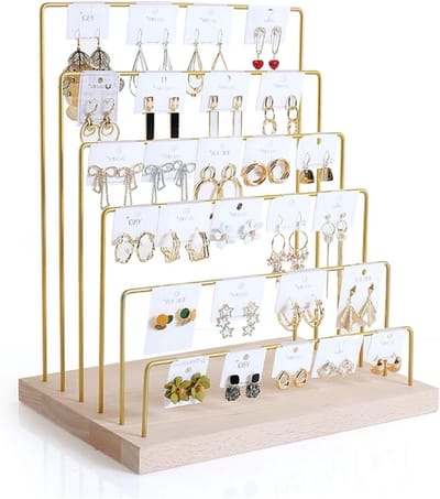Sieradenhouder Standaard - Juweliersrek Opslag - Sieraden Presenteren - Massief Hout & Metaal - 34x22.5x38 cm - Goud