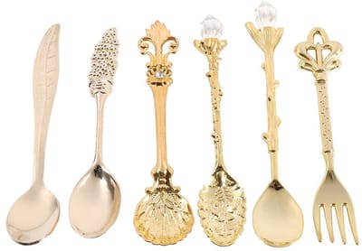 Dailygoods- Lepels/Vork Set 6 Stuks - Antieke Metalen Set - Retro Goud/Zilver Kleur - Familie Serviesgoed - Koffielepel/Theelepel - Comfortabel Ontwerp - Bestekset