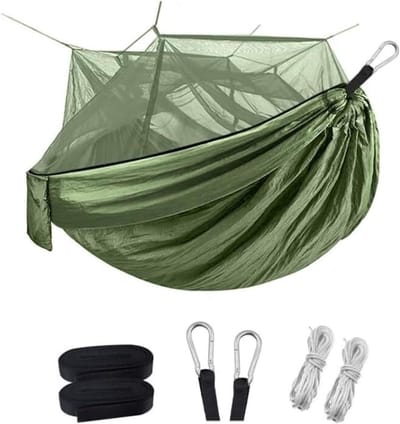 Buitenhangmat Dubbel - Kampeerhangmat Draagbaar - Ontspannen Buiten - Met Klamboe - 260x140 cm - Groen