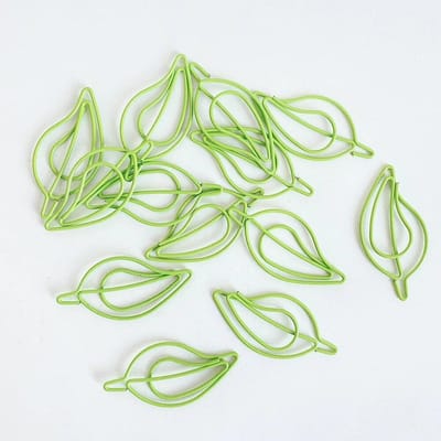 15 stuks/set groene paperclips schattige bladerenvormige roestvrijstalen paperclips bladwijzer voor kantoor- en schoolbenodigdheden