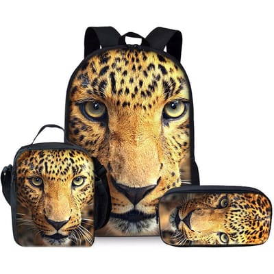 Elektrische Sneeuwluipaard Drie Delige Set Rugzakken voor Jongens en Meisjes Beste Cadeaus 2D Platte Cartoon Schooltas voor Kinderen black