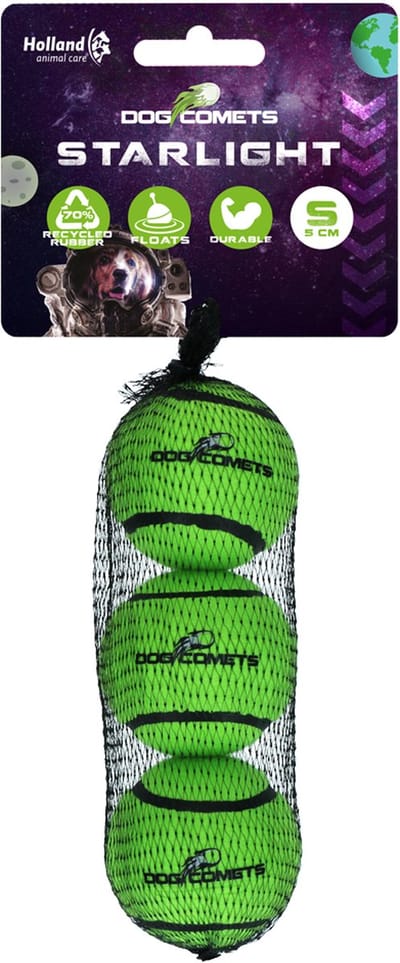 Dog Comets Starlight Tennisbal - Ø 5 cm - Hondenbal - Drijvend Hondenspeelgoed - Stuiterend Hondenspeeltje - Groen - 3 stuks