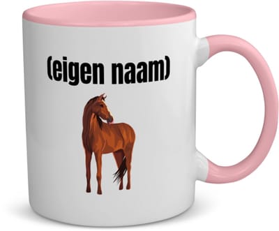 Akyol - paard koffiemok - theemok - roze - Paarden - paardenliefhebebrs - met eigen naam - paarden spullen - gepersonaliseerd - - 350 ML inhoud