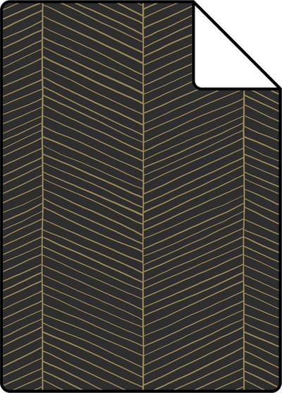 Proefstaal ESTAhome behang visgraat-motief zwart en goud - 26.5 x 21 cm - 139136-S