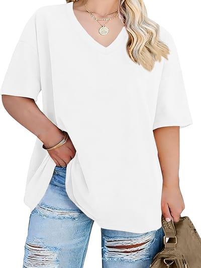 Grote maten korte mouwen V-hals plus size shirt zomer basic losse tops