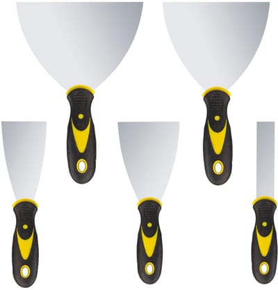 Spatelset, oppervlakspatel, droogbouwgereedschap, roestvrij stalen schilderspatel met kunststof handvat, putty mes, spatel, schraper, paletmes, krassen (2,5 cm, 7,5 cm, 15 cm, 15 cm)