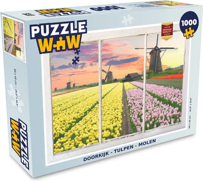 Puzzel Doorkijk - Tulpen - Molen - Legpuzzel - Puzzel 1000 stukjes volwassenen