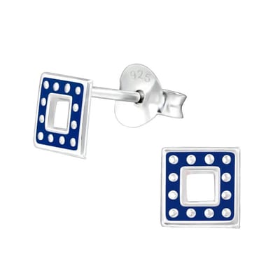 Aramat Jewels | Oorbellen | Bali Oorbellen 925 Zilver - Vierkant Donker Blauw | | | |5mm | Zilver | Kinderen, Volwassenen | Verkleurd niet