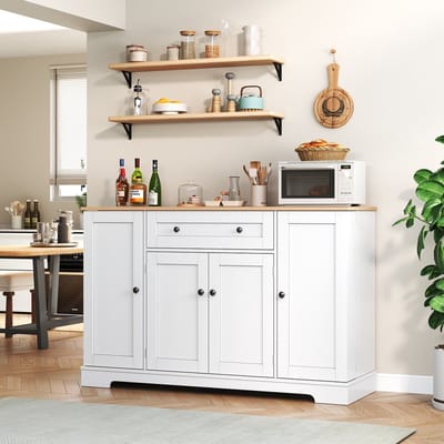 BLACKCOLORS Multifunctioneel keukenkastje – 138 cm dressoir met lade, deuren met planken en verstelbare planken – Modern design met kantelbeveiliging, ideaal voor keuken, woonkamer en slaapkamer