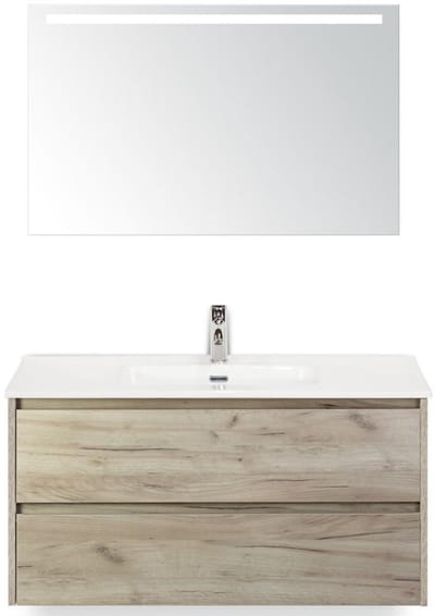 Dante Badmeubelset 100 cm - Craft Oak - Keramische Wastafel Wit Cover met Sence Spiegel