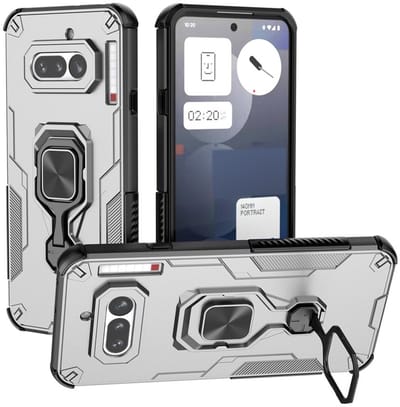 MobyDefend Hoesje - Geschikt voor Nothing Phone (4a) - Dubbelgelaagde Pantsercase Met Standaard - Zilvergrijs
