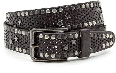 Stoere bruine dames riem met studs - 3.5 cm breed - Leer - Riem met studs - Casual - Maat 85
