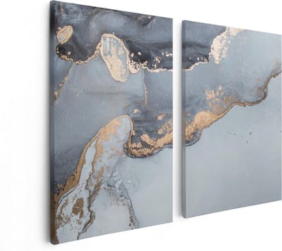 Artaza Canvas Schilderij Tweeluik Abstracte Kunst Grijs Marmer - 80x60 cm - Wanddecoratie Woonkamer - Schilderijen - Muurdecoratie