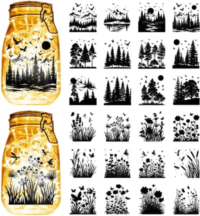 Dailygoody - Bosplanten Silhouetten - Decoratieve Potstickers - Waterdicht PVC - Jungle Thema - Voor Wandramen en Lantaarnpotten - 24 Stuks