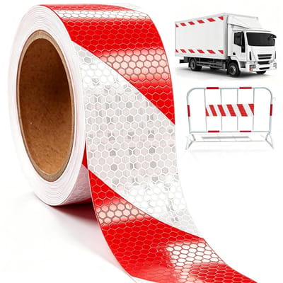 Veiligheidswaarschuwingstape, Waterdichte Reflecterende Plakband voor Auto, Motorfiets en Fiets, Duurzame en Opvallende Waarschuwingstape met Zelfklevende Reflectiestrips in Rood en Wit