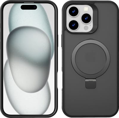 Hoesje Geschikt voor iPhone 15 Plus Magsafe hoesje Zwart - Mat Transparant hard case - Magnetic Ring Houder hoesje