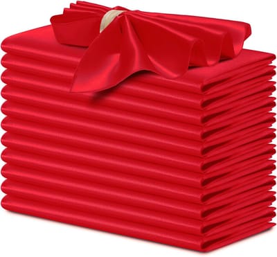 12 stuks - Satijnen servetten - Servetten in westerse stijl - Gladde servetten voor een bruiloftsdiner - Satijnen servetten - 43 x 43 cm - Vierkant - Geschikt voor banketten, feesten en restaurantdecoratie - Rood