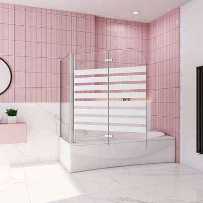 Aica Scandinavische Badwand 120x60x140cm,2-Delig Inklapbaar,6mm Wit Gesatineerd Easy Clean Gehard Glas,Chroom Frame,Linkse Montage