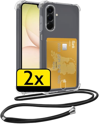 Hoesje Geschikt voor Samsung A17 Telefoonhoesje Met Koord Case Pashouder Siliconen - Hoes Geschikt voor Samsung Galaxy A17 Hoesje Met Kaarthouder - Transparant - 2 Stuks