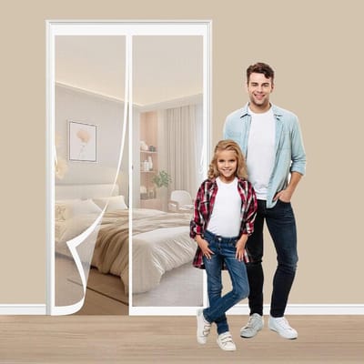 Magnetisch Hor Voor Deur 103 x 211 cm Eenvoudig Te Installeren Zonder Te Boren, Krachtige Magneten Magnetisch Hor Voor Deur Voor Openslaande Deuren, Balkon, Woonkamer, Wit