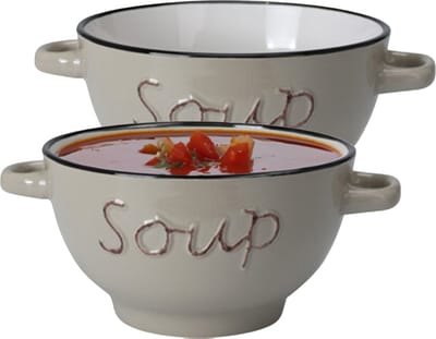 Excellent Houseware soepkom gres - 2x - bruin - porselein - D14 cm - serveer/snackschaaltje