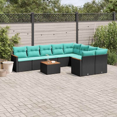 vidaXL - 10-delige - tuinbankset - met - kussens - van - zwart - polyrotan