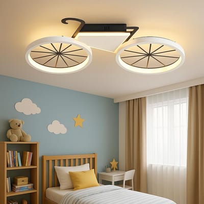 Epochglo LED Plafondlamp Kinderkamer - Fiets Design (54cm) met Lichtgevende Wielen - 32W 2560LM - Dimbaar (3000K-6000K) - Afstandsbediening, Nachtlampje & Timer - Stoere & Sfeervolle Slaapkamerlamp voor Jongens & Meisjes