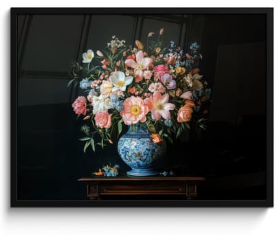 Poster in lijst - Fotolijst 70x50 cm - Posters - Roze - Bloemen - Vaas - Kleuren - Posterlijst zwart - Decoratie - Wanddecoratie woonkamer - Muurdecoratie slaapkamer