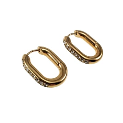22mm x 16mm U-Oorringen Dames - Veguld RVS - Oorbellen met Strass Steentjes