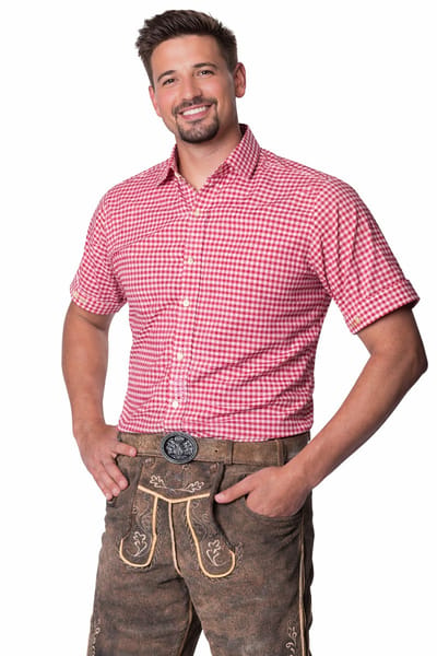 Tannhauser Leopold Oktoberfest Blouse Oktoberfest Heren Carnavalskleding Heren - Korte Mouw - Rood - Maat S - Katoen/Viscose, bestel een maat groter dan je gewend bent